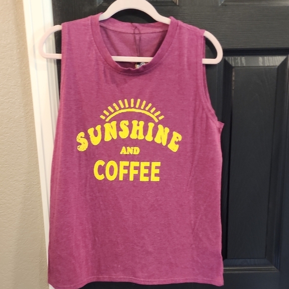 Purple Tank Top with Sunshine and Coffee Print - Picture 1 of 2